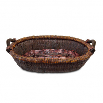 Two Tone Oval Wicker Basket With Handles 19 x 15.5 x 3"