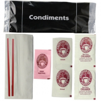 Condiment Pack, Black Wrapper: 2 sugar, 2 creamer, 1 sugar substitute, 2 stirrers, 1 napkin