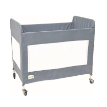 Conor White Compact Metal Folding Crib w-Grey Slipcover