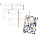 AT-A-GLANCE® Badge Floral Weekly/Monthly Planner 8-1/2" x 6" Bilingual Purple/Green