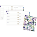 AT-A-GLANCE® Badge Floral Weekly/Monthly Planner 11" x 9" Bilingual Purple/Green