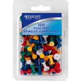 Westcott® Push Pins Assorted Colours 100/box
