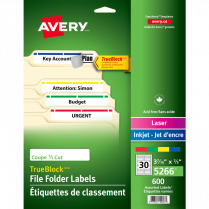 Avery® TrueBlock™ Filing Labels Laser/Inkjet Assorted Colours 600/box