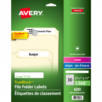 Avery® TrueBlock™ Filing Labels Laser/Inkjet White 600/box