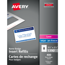 Avery® Name Badge Card Refills 3-1/2" x 2-1/4" White 400/box