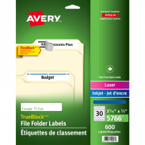 Avery® TrueBlock™ Filing Labels Laser/Inkjet Blue 600/box