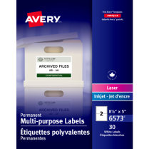 Avery® Permanent I.D. Labels 8-1/8" x 5" White 30/pkg
