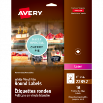 Avery® Print-to-the-Edge Vinyl Signs 5" Round White 16/pkg