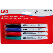 Basics® Dry Erase Pen Style Markers Fine Assorted Colours 4/pkg