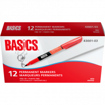 Basics® Permanent Markers Pen Style Fine Tip Red 12/box