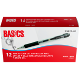 Basics® Retractable Gel Grip Roller Pens 0.7 mm Black 12/box