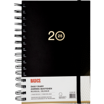 Basics® Daily Diary Flexible Cover 8" x 5" Bilingual Black