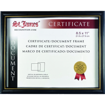 St. James® Certificate/Document Frame with One-Piece Molding 12-1/4" x 9-7/10" x 1/2" Black w/ Gold Trim (#83916)