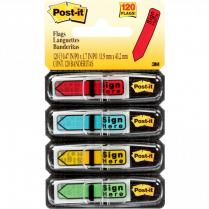 Post-it® Mini Flags Sign Here Arrow Action Set 1/2" x 1-11/16" 30 flags x 4 dispensers/pkg Assorted Colours