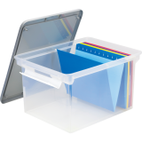 Storex® Locking Handle Utility Tote Letter/Legal Clear with Grey Lid