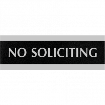 Headline® Century Signs, 3" x 9", Black and Silver, No Soliciting