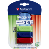 Verbatim® Store 'n' Go® USB Flash Drives 8GB Assorted Colours 3/pkg