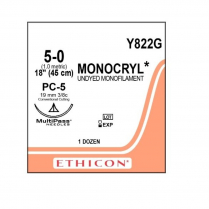 SUTURE MONOCRYL PLUS 5/0 19MM (MCP822G)  BX/12