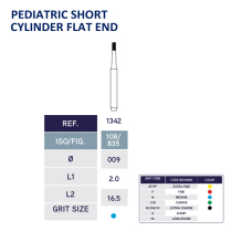 1342 Pediatric Short Cylinder Flat Diamond Bur 835/009 10pk