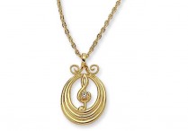 RHINESTONE CLEF IN OVAL PENDANT & NECKLACE