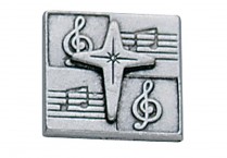 PEWTER SQUARE PIN W/ CROSS/CLEF/NOTES