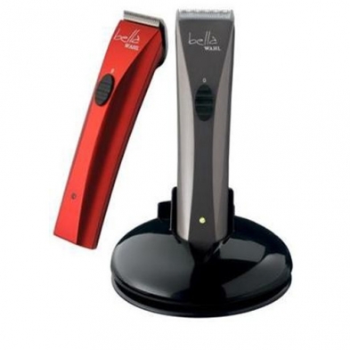 Wahl Bella Red Cordless Rotary Trimmer on Stand