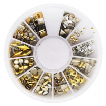 Nail Art Wheel Rhinestone Shapes Gold & Silver