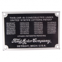 Patent Data Plate with drive screws - 1935-36 Ford Truck, 1935-36 Ford Car  