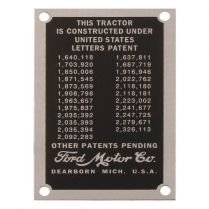 Patent Data Plate - 1939-47 Ford Tractor 