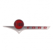 Hood Side Emblem - "FORD F-100" - Chrome with Red - 1956 Ford Truck