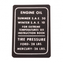 Decal - Glove Box - Engine Oil/Tire Pressure - 1946-47 Ford Truck, 1946-48 Ford Car  