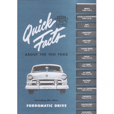 Book - Facts Manual - 1951 Ford Car cover photo