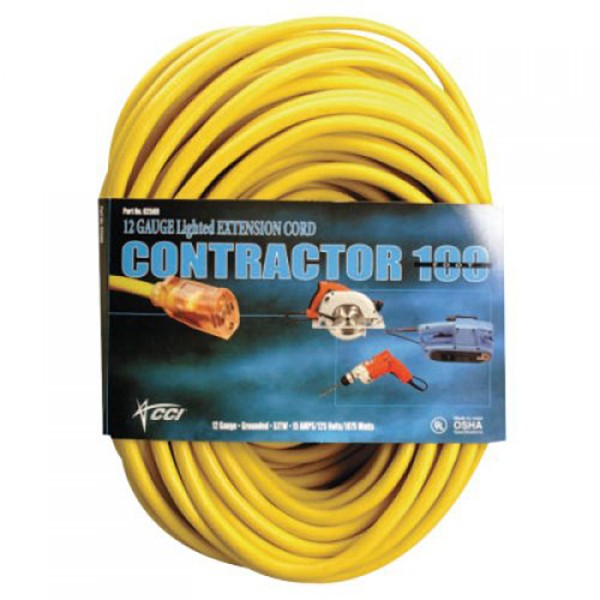 Extension Cord Yellow 12/3 100' Vinyl Lighted Ends