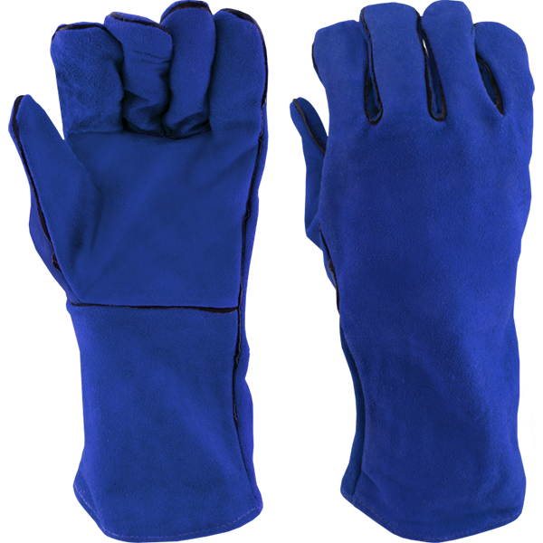 Leather Gloves Lined 14" Blue Kevlar Stitching