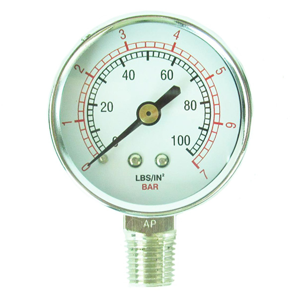 Pressure Gauge 100 psi 1/4" NPT Bottom Mount
