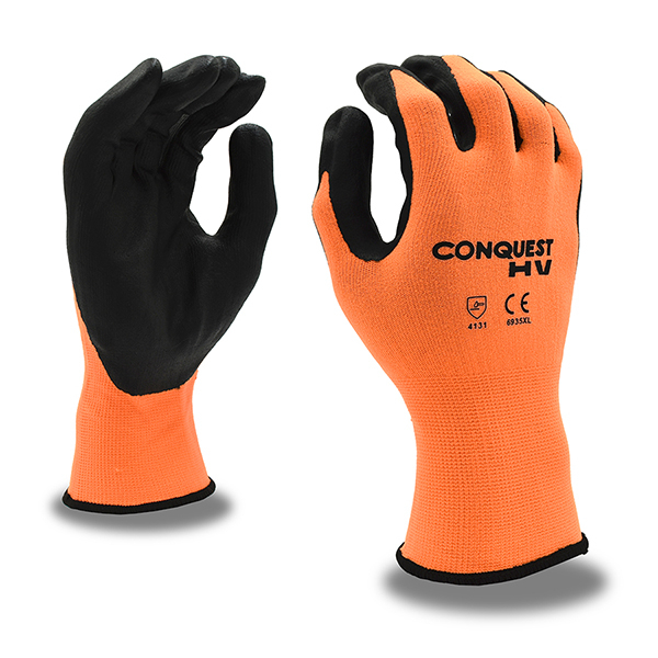 Cordova 6935 Conquest HV Gloves SZ XL Hi Vis Orange Micro-Foam Nitrile/PU
