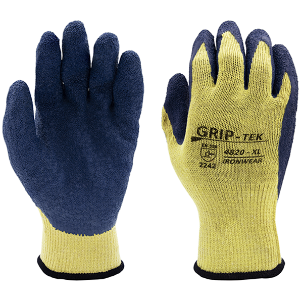 GLOVE IRONWEAR 4820 X-LARGE Blue / Yellow Coated latex string knit back
