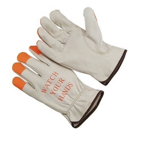 Seattle Glove 4364HVOF SZ SM Hi-Vis Orange B Grade Leather Watch your Hands Logo