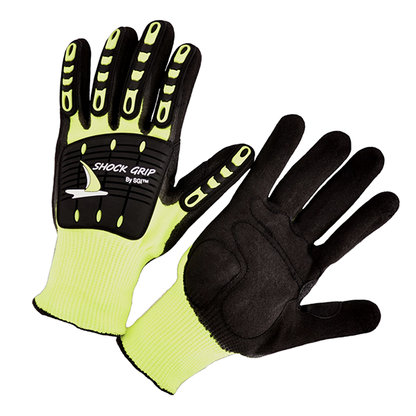 Seattle Glove GR1313GC5 SZ LG Hi-Vis Green & Black A8 Shock Grip